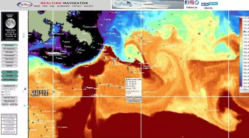 Hilton's Offshore satellite data map of sea surface temperatures SST