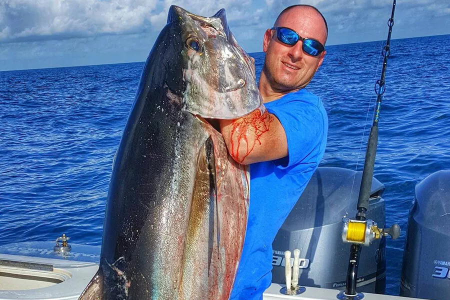 Big yellowfin tuna caught on light tackle Talica 25 with instructor Capt. Josh Howard