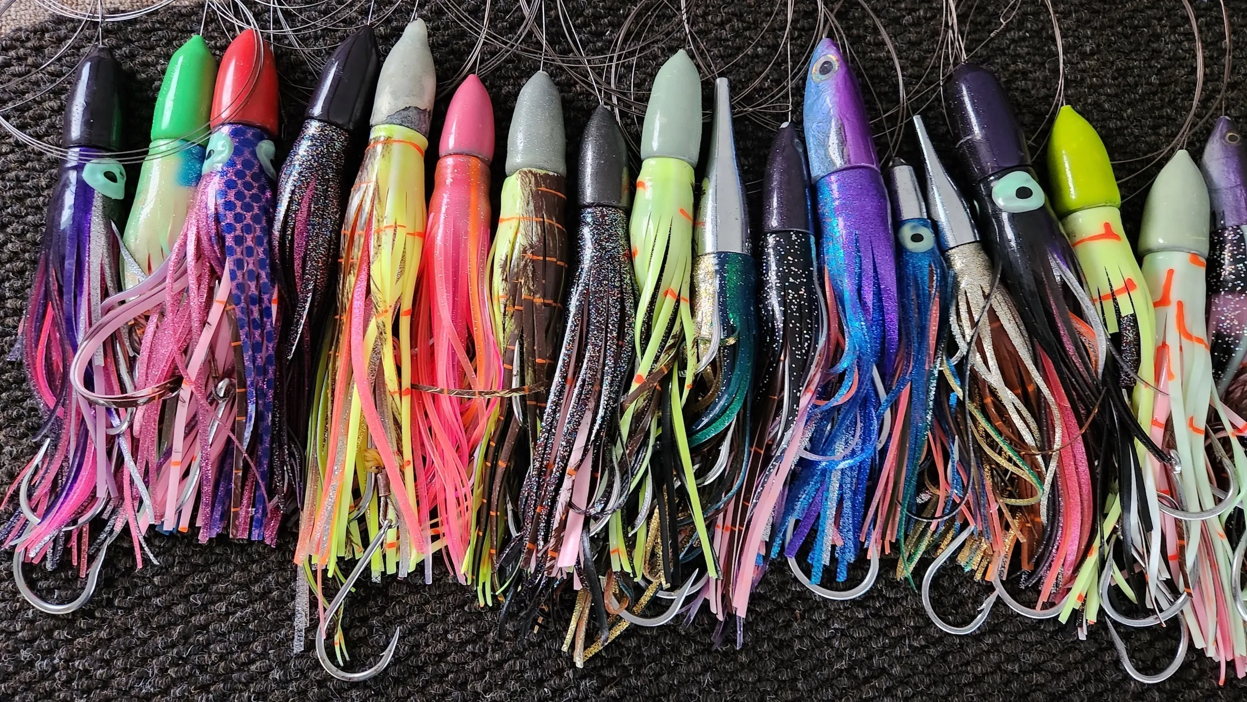 wahoo bullets rigged and ready for trolling