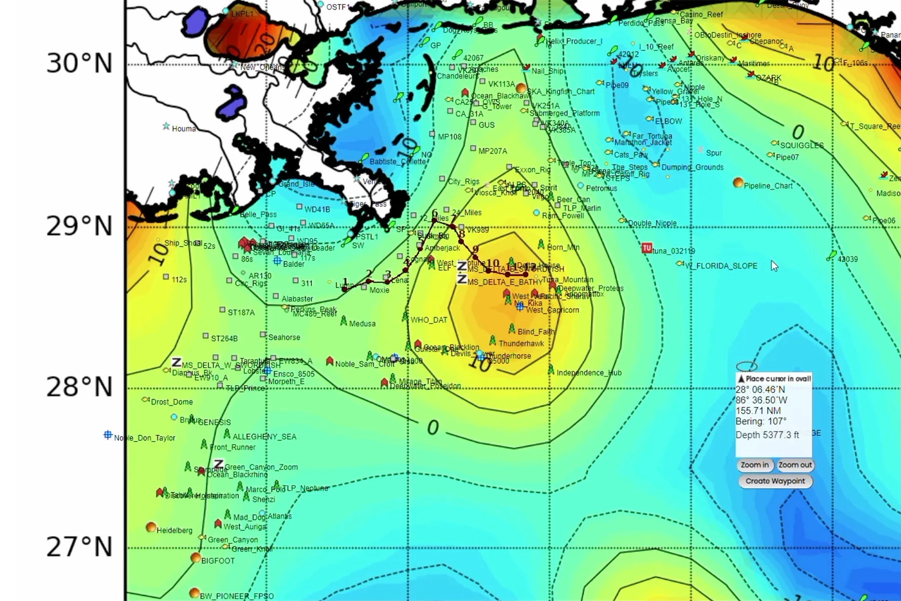 altimetry map showing fishing hotspots