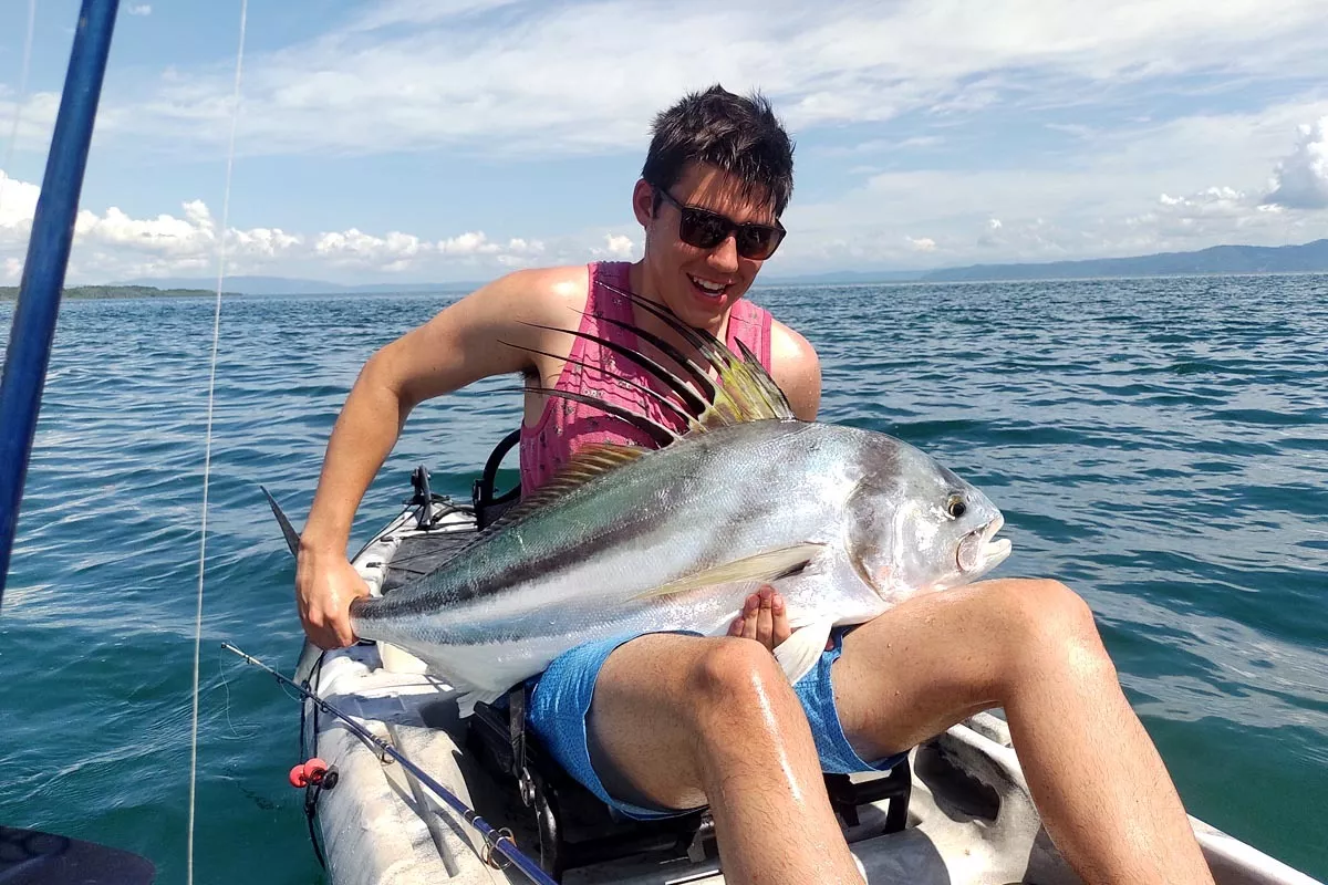 kayak fishing for roosterfish in southern costa rica