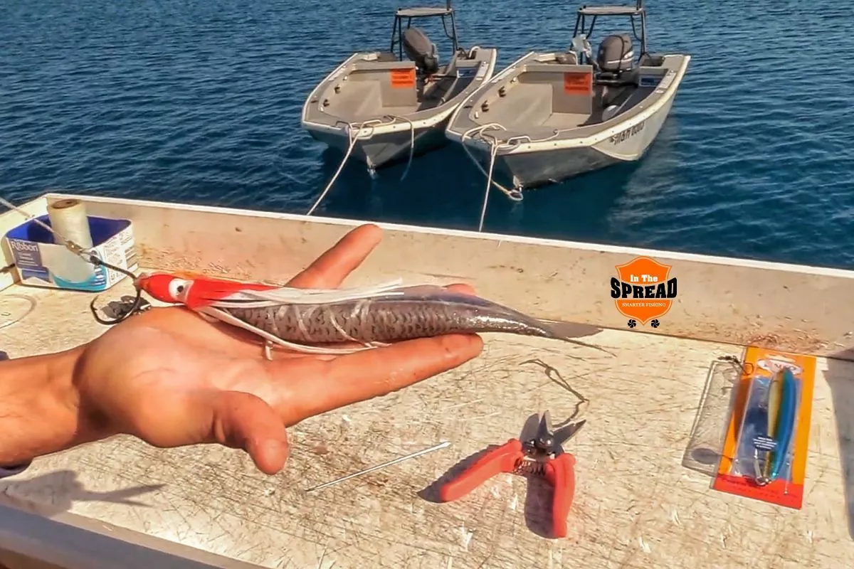 ballyhoo rigged with a squid skirt and circle hook