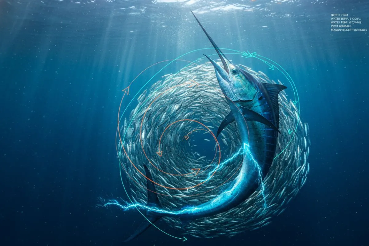 blue marlin on bait school with predictive data