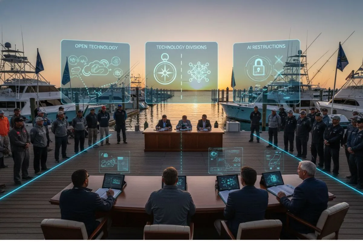 High-end offshore fishing tournament briefing scene