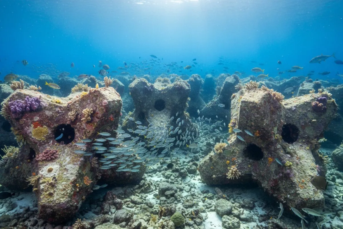 artificial reef constructed from large concrete reef jacks