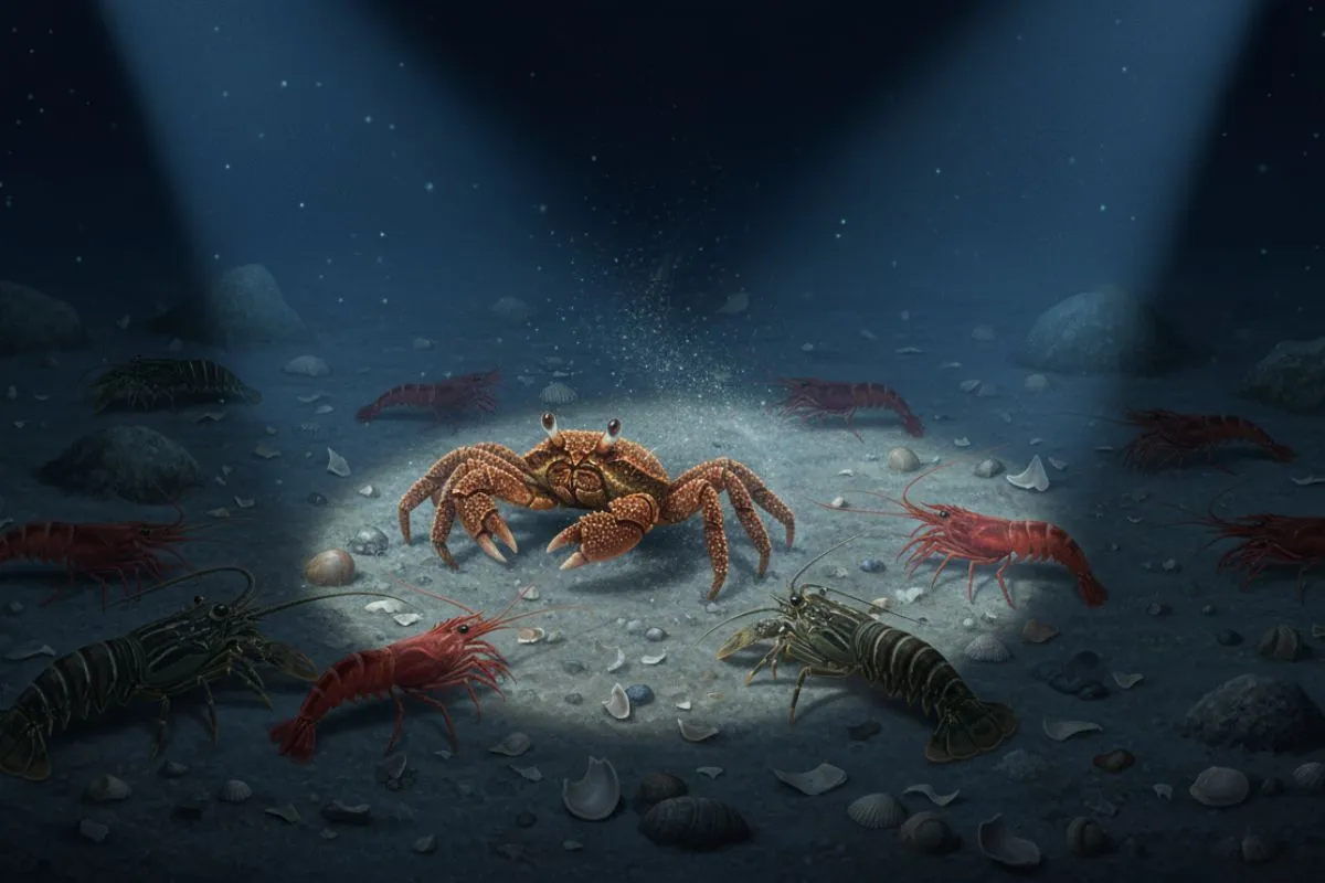 deepwater crustaceans along the soft, muddy seafloor at 700–900 feet