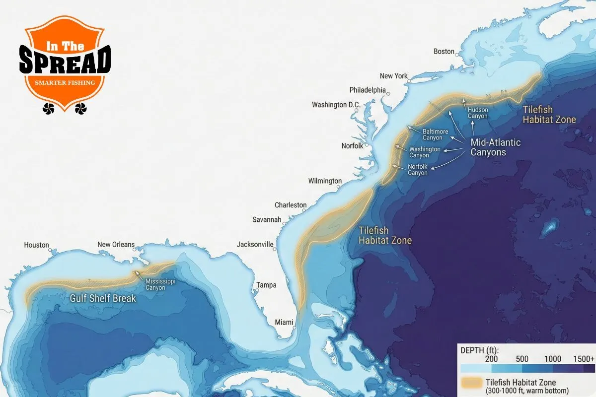 bathymetric map of tilefish habitat zones