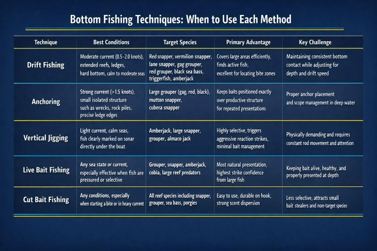 Bottom Fishing Techniques Comparison Table