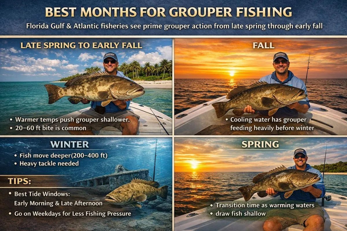 Diagram of grouper fishing seasons showing the best months to catch grouper