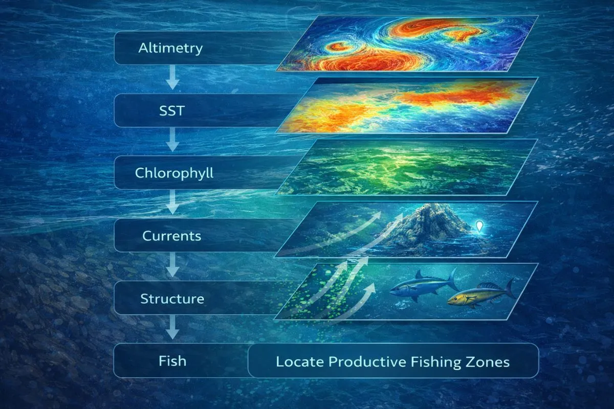 satellite data layer for productive offshore fishing