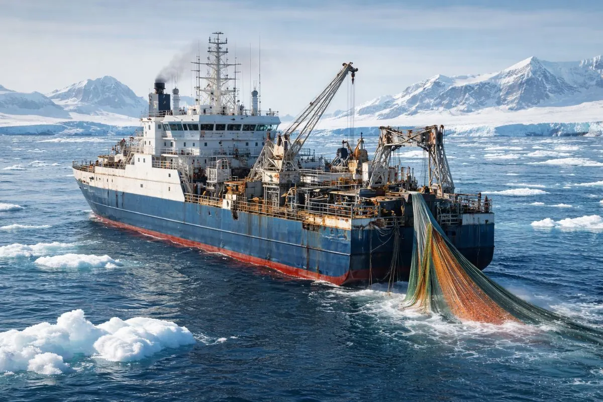 Commercial krill fishing vessel operating in Antarctic or sub-Antarctic waters