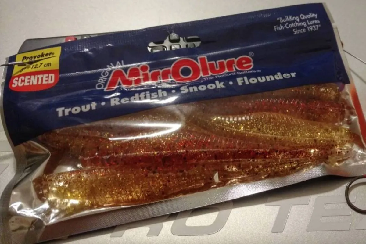 bag of mirrolure provoker soft plastics for Big Bend snook fishing