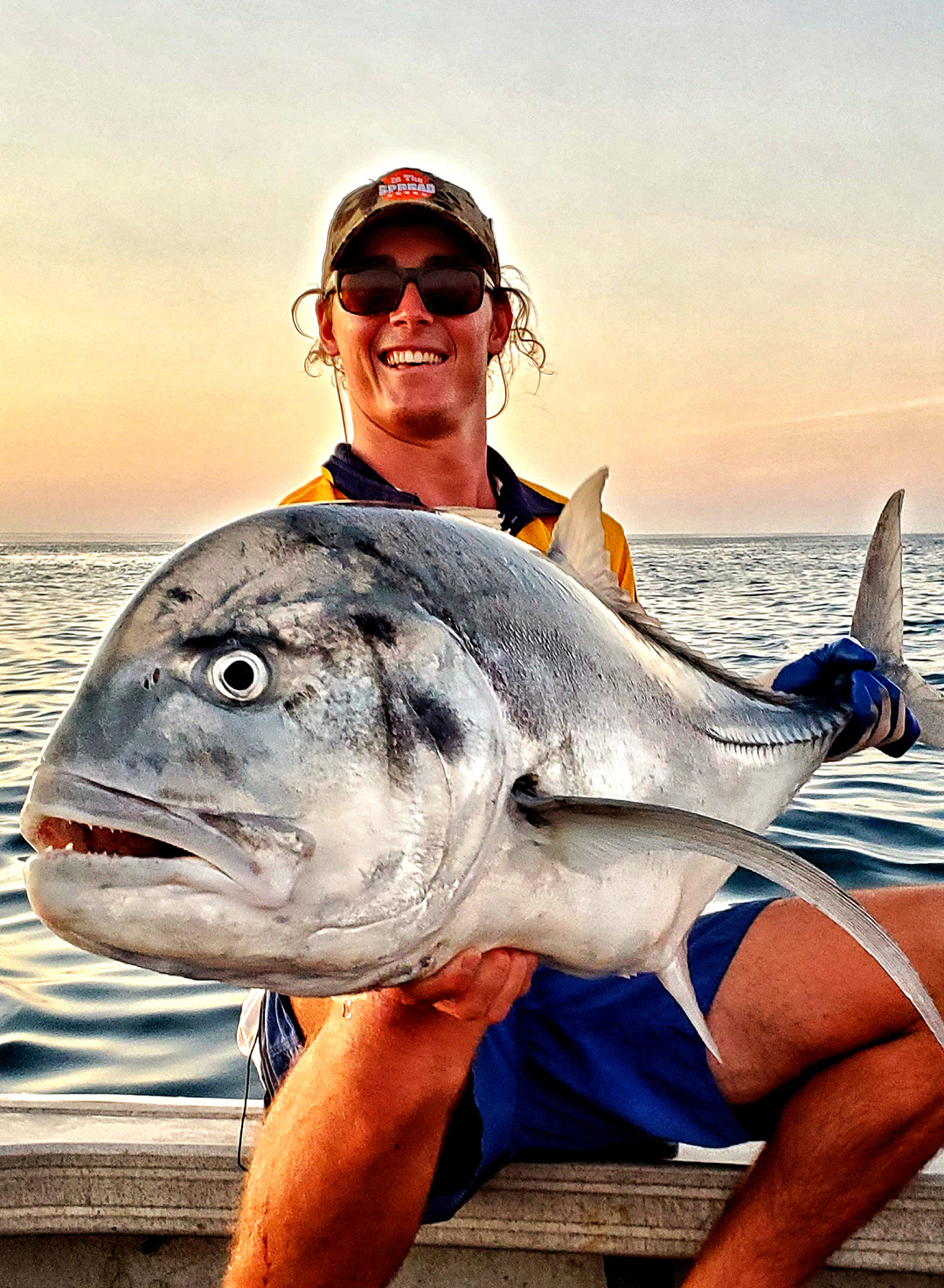 Chris Rushford, In The Spread instructor, with a giant trevally at Rowley Shoals