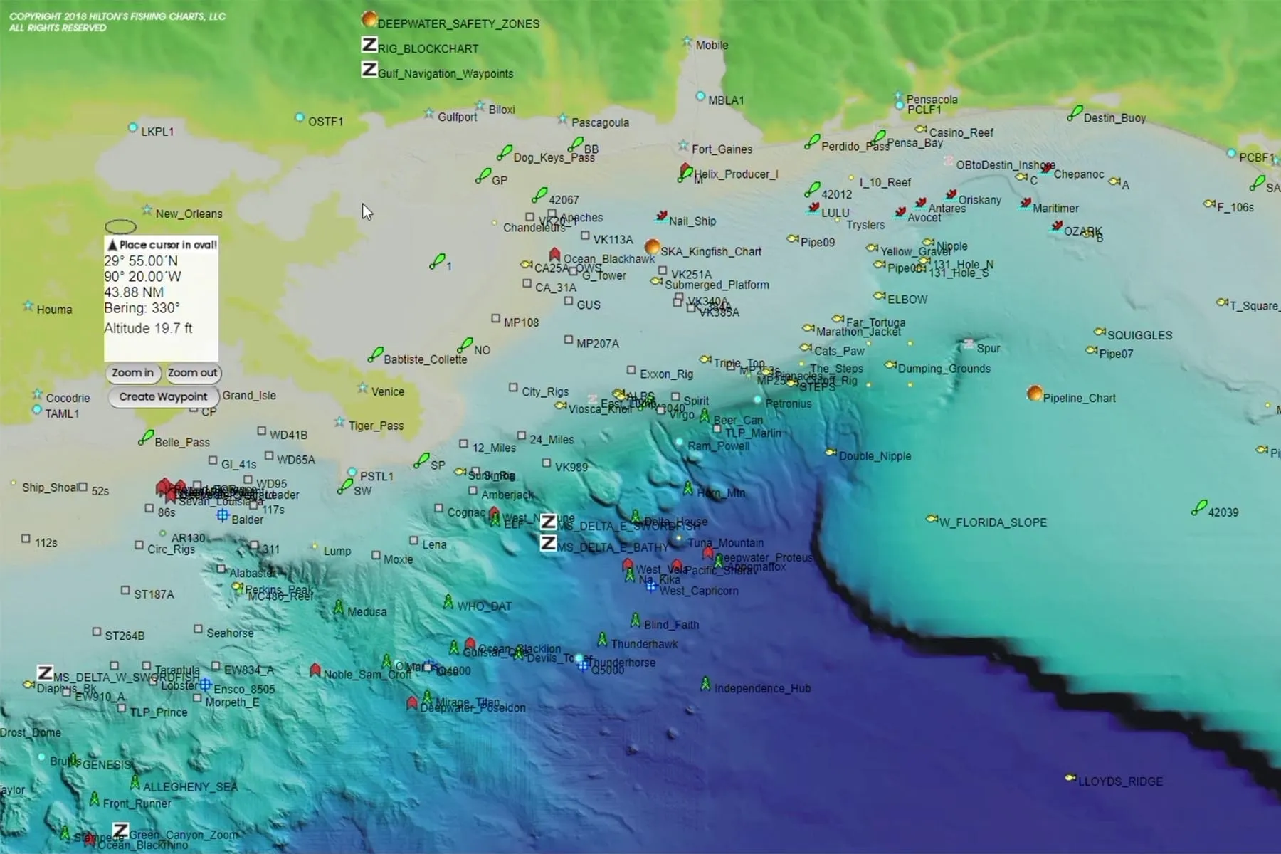 map showing bottom topography of the Gulf of Mexico south of Louisiana