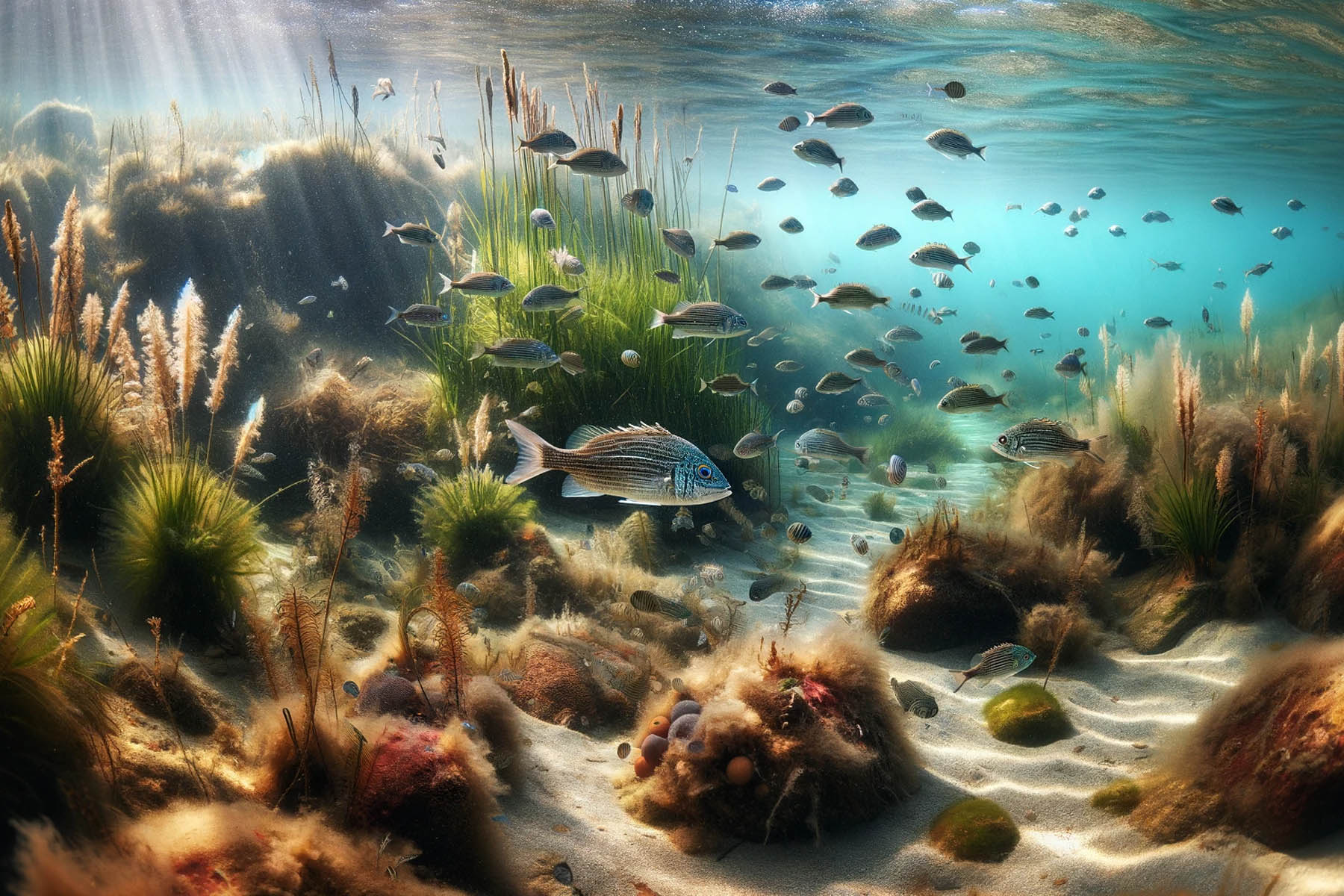 pinfish swimming in their coastal marine habitat