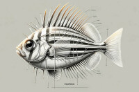 diagram of a pinfish showing exagerated pins all over the fish