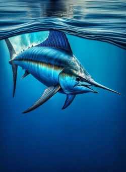 big blue marlin jumping out of the water