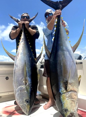 mate holding the bill of a blue marlin caught fishing costa rica offshore