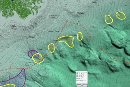 submarine topography chart shows swordfish fishing areas