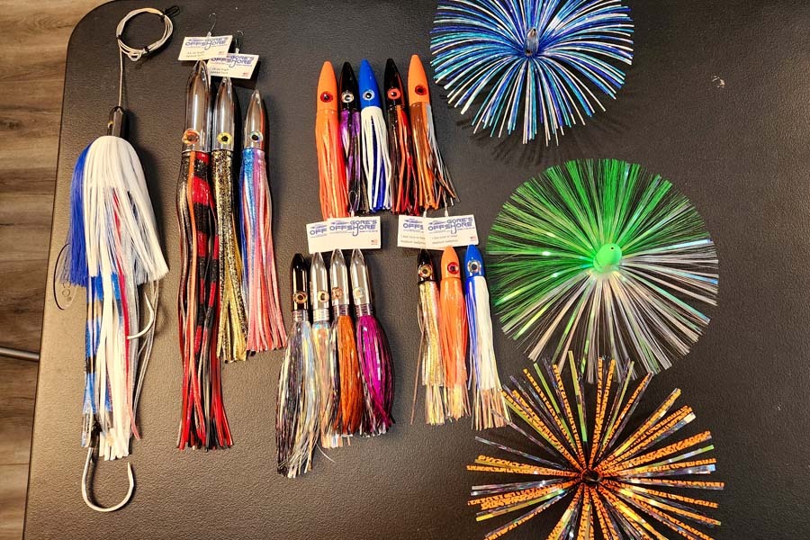 assortment of Gore's Offshore lures for wahoo trolling