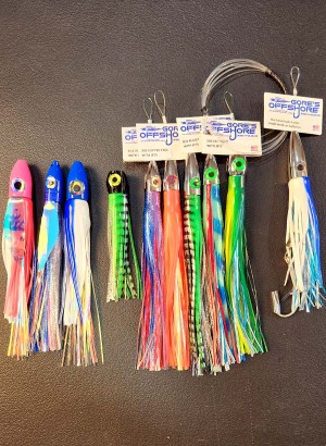 a selection of Gore's Offshore tuna trolling lures