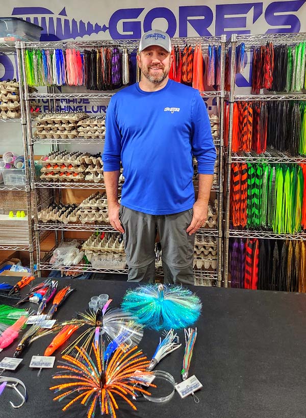 Jason Gore in his rigging studio at Gore's Offshore