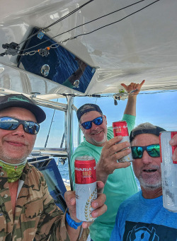 Reubin Payne and Mike Hennessy sharing a laugh while fishing in Costa Rica