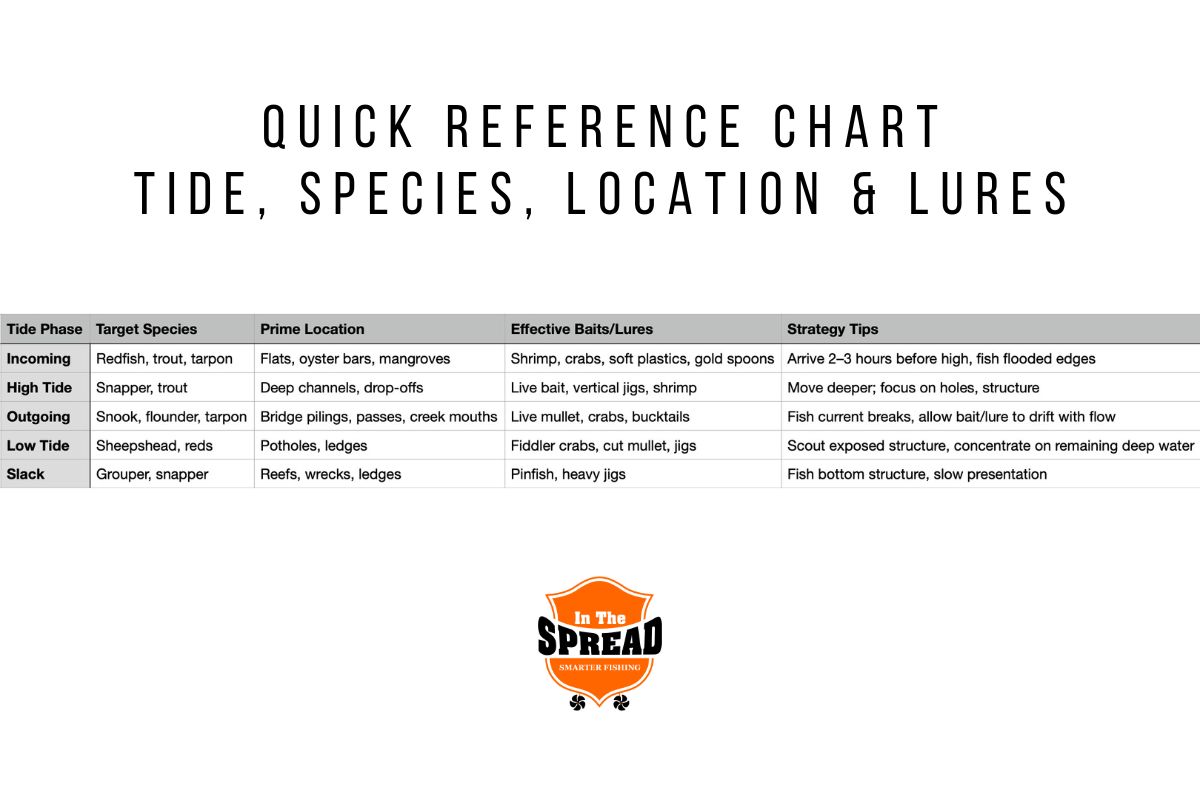 inshore fishing spot finder workflow infographic tide wind species structure