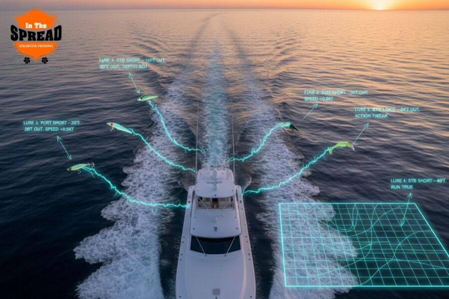 lure spread behind sportfisher with ai data stream