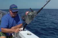 LP S-1200 electric reel in the gunwale ready for swordfishing