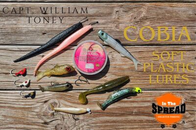 video promo poster for cobia soft plastic lures