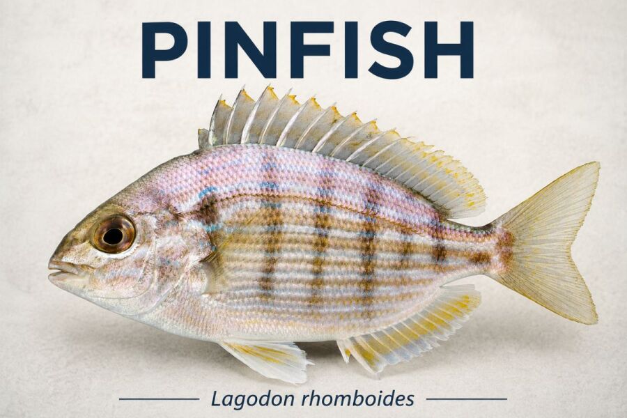 Pinfish identification image showing Lagodon rhomboides with dorsal spines and striped body