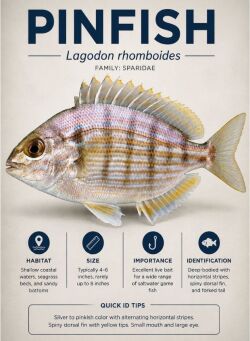 Pinfish identification image showing Lagodon rhomboides with dorsal spines and striped body